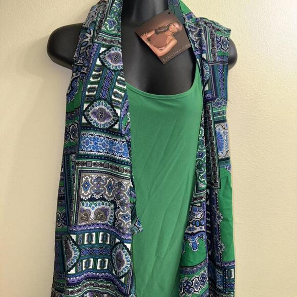 IMAN Global Chic Green Paisley Drape Vest Sleeveless Top NWT Size S - Picture 7 of 8